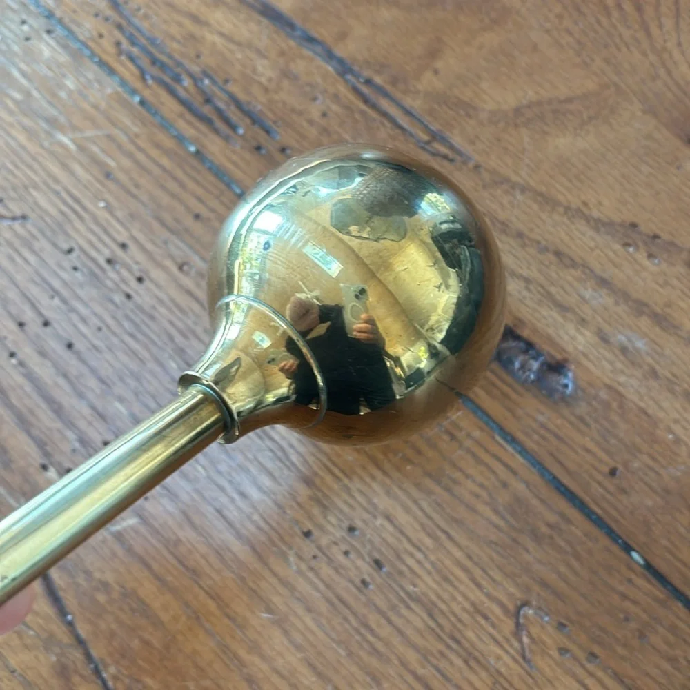 Brass Ball Top Candle Holder Gold Brass Finish 11” Tall MCM Minimalist Vintage